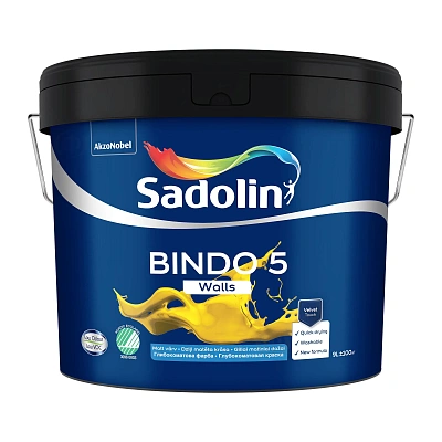Емульсійна фарба Sadolin Bindo 5 для стін, біла, BW, 9 л